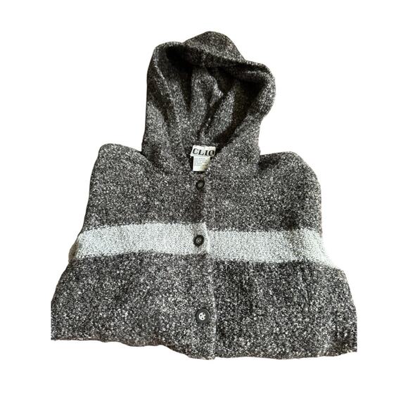 Clio Womens Hooded Cardigan Large Striped Button Up Long Sleeve Sweater Winter - Picture 5 of 5